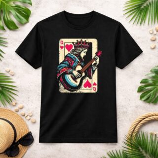 Queen of Hearts Guitarist – Vintage Guitar Card Game Lover T-Shirt S-4XL