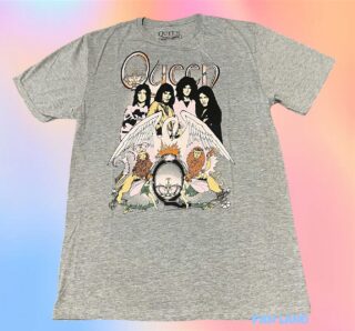 New Queen Band Classic Album Gray Fade Logo Mens Vintage T-Shirt