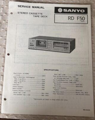 Fen/83 Sanyo RD F50 Stereo Cassette Tap Deck Servicio Manual