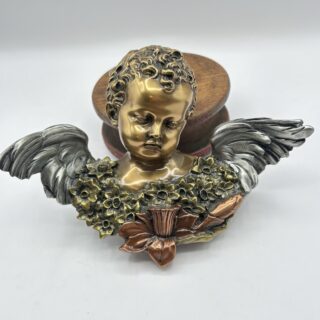 Vintage Style Cherub Angel Wall Plaque Bust Floral Detail Metal Home Decor