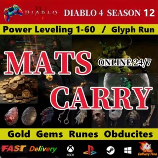 Diablo 4 Season 12🔥POWER LEVEL 1-60 ✨GOLD Pit Runs Glyph MATS🔥Virtual Item